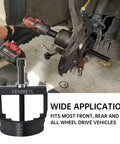 Wheel Bearing Removal And Installation Tool Kit for front rear and all wheel drive vehicles, shown in use with hub puller and installer set.