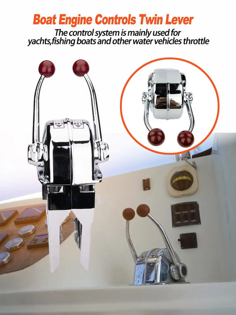 Universal Twin Lever Boat Throttle And Shift Control Top Mount with zinc alloy dual handles installed on boat console