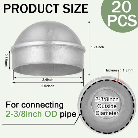 20 Pcs Round Dome Fence Post Caps For Chain Link Fences Aluminum External Post Caps Two And Three Eighths Inch Outside Diameter Built To Last Outdoor Weatherproof Corrosion Resistant Silver