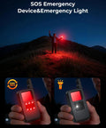 Man using SOS emergency light at night, featuring Hidden Camera Detector With LED Screen And Anti Spy Wireless Scanner.
