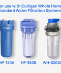 Different models of water filters compatible with Premium Whole House Water Filter That Catches Sediment Dirt And Scale For Clear Drinking Water, 8,000 Gallons Capacity, Value 4 Pack, Extra Fine 5 Micron Filtration Keeps Faucets Flowing And Appliances Protected, White.