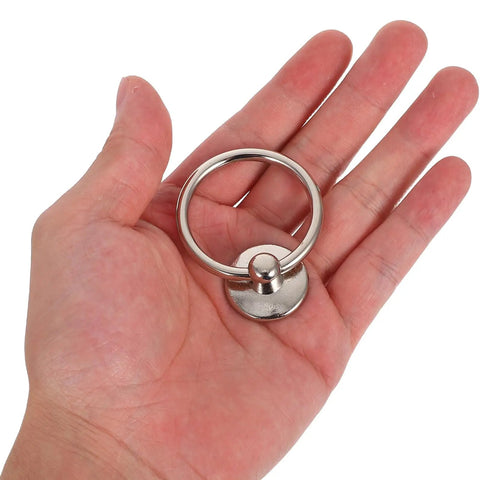Hand holding one of Eight Pack Metal Cabinet Pulls Ring Handles In Silver Zinc Alloy For Dresser Wardrobe Furniture And Kitchen Cupboard Cabinets Easy Install Knob Set For Single Hole Mounting Durable Drawer Hardware