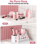 Before and after view showing Detachable Hair Dryer Holder and Tool Organizer With 3 Stainless Steel Cups, Wall Mounted Bathroom Storage