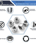 Image of 130-Piece SAE Lock Nut Set Stainless Steel 304 A2-70 showcasing corrosion and rust resistance qualities.