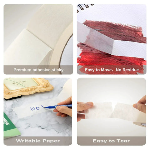 Wide General Purpose Masking Tape 2 Inch 55 Yard Beige White Painter Tape for easy tear and no residue use