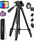 68 Inch Camera Tripod For Phone And Tablet, All In One Travel Stand With Remote, 360 Degree Pan Head, Includes Carry Bag