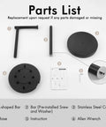 Parts List for Freestanding Matte Black Toilet Paper Holder Stand, Rustproof SUS304 Stainless Steel Tissue Roll Holder, components labeled.