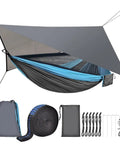 Camping Hammock With Built In Mosquito Net And Rain Fly, Heavy Duty Tree Straps, Nylon Parachute Fabric, One Piece Design