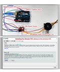 Pro Grade Flight Ready High Torque Brushless Outrunner Hollow Shaft Motor Kit With AS5600 Magnetic Encoder And SimpleFOCmini Driver Board connected to Arduino UNO with labeled power supply and control signal.