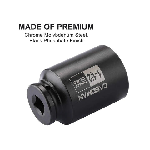Beefy 1/2 Inch Drive Deep Impact Socket 6 Point Axle Nut Socket 1-1/2 Inch SAE CR-MO Steel With Black Phosphate Finish Heavy Duty Impact Tool For Easy Removal Of Axle Shaft Nuts