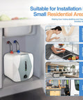 Bad Ass Little Under Sink Electric Water Heater Knocks Out Quick Instant Hot Water For Kitchen Or Bathroom Fast Recovery 8 Liter Mini Tank 1500 Watt 110 Volt mounted under sink.