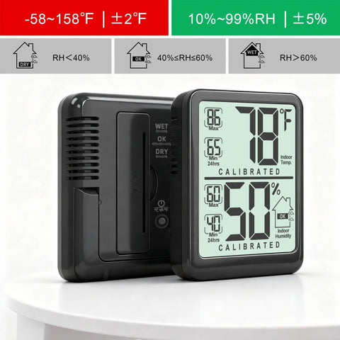 Two Pack Indoor Room Thermometer And Hygrometer With Real Time Temperature Humidity Readings Max Min Record Compact Desk Stand Smart No Fuss Home Office Nursery And Greenhouse Monitoring, black digital display