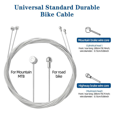 Universal Bike Brake Cable Set, 4 Pack 2M Standard Inner Wires For MTB and Road Bikes with End Caps and O Rings, Product Image