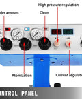 Control panel of Industrial Powerhouse Electric Powder Coating Machine Equipped With Electrostatic Spray Gun with settings for powder amount and pressure.