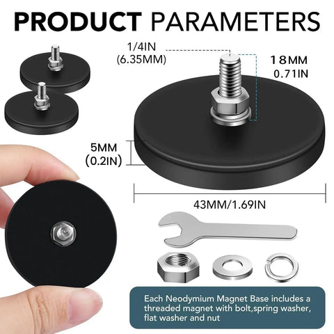 Six Pack One Quarter Inch Screw Hole Rubber Coated Magnets With Bolts And Washers For License Plate Mounting diagram