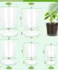 Clear Nursery Pots With Drainage Trays, 25 Pack Plastic Pots For Plants, showing sizes from 3 to 7 inches with tray, used for indoor gardening