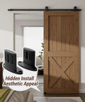 Floor Guide For Sliding Barn Door Bottom With Double Sided Roller Design Concealed Pulleys for smooth quiet sliding installed on wooden door.