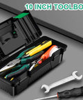Kickass Tailgate Ready Tool Box Featuring An Unbreakable Hinged Lid And Grippy Top Carry Handle Perfect For Camping Rigs Weekend Getaways And Job Site Repair Snap Up This Hassle Free Storage Crate Today with tools inside.