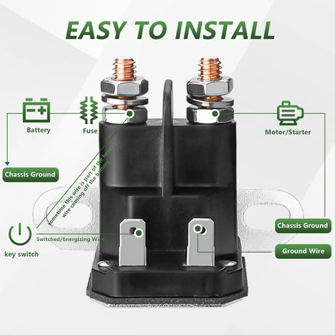 12V Starter Solenoid For Riding Lawn Mowers And Tractors Compatible With John Deere Cub Cadet MTD Troy Bilt Trombetta Replacement Relay 725 04439 725 04439B GY22476 AM138068 862 1211 211 16 with wiring diagram and 1/4 inch studs