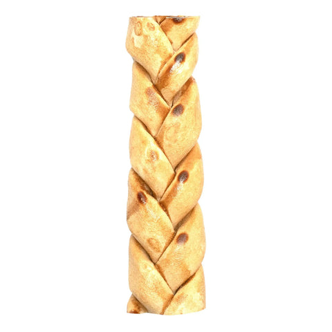 American Beefhide 6-Inch Braided Dog Chew Stix With Chicken Flavor, Premium Natural Rawhide Treats showing thick braided texture