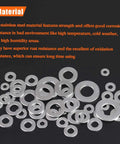 Top view: HELIFOUNER stainless steel flat washer assortment, 270 pcs in 8 sizes (1/2, 3/8, 5/16, 1/4, 12#, 10#, 8#, 6#).