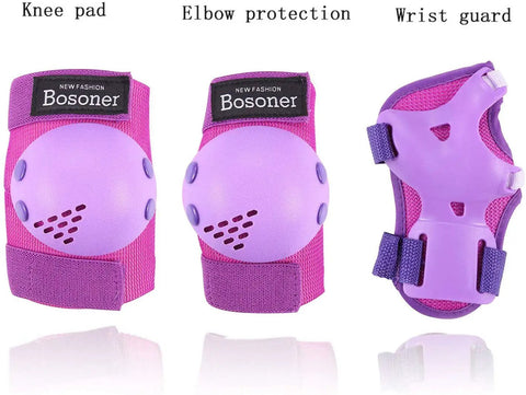 Kids Protective Gear Set Knee Pads Elbow Pads And Wrist Guards For Ages 3 To 15 For Roller Skating Cycling BMX Skateboard And Inline Skating Breathable Ventilated Padding With Portable Carry Bag in purple