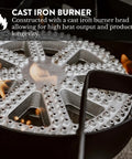 Close-up of cast iron burner from Beast 200K BTU Propane Burner For Outdoor Cooking With 0-20 PSI Adjustable Regulator.