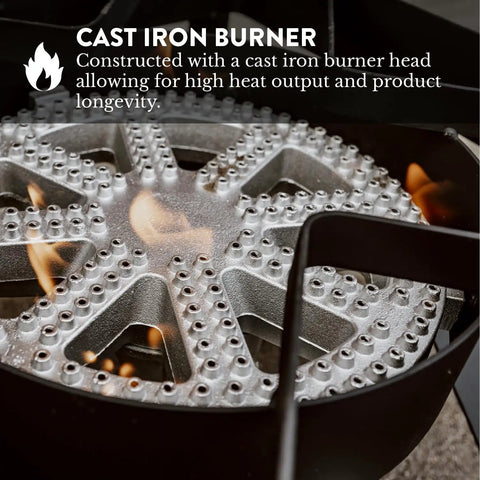 Close-up of cast iron burner from Beast 200K BTU Propane Burner For Outdoor Cooking With 0-20 PSI Adjustable Regulator.