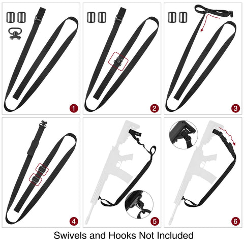 Two Point Rifle Sling With Quick Adjust Loop 1.25 Inch Wide Nylon Webbing For Outdoor Use Black Adjustable Comfort Fit