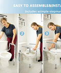 Built Heavy Duty Bathroom Safety Rail For Seniors Featuring Height And Width Adjustable Handles With Thick Padded Foam Grip For Rock Solid Stability Up To 350 Lbs With Zero Drama Installation, shown during easy assembly.
