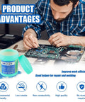 Technician using No Clean Solder Paste Flux For Dope Eco Friendly Electronics Soldering Pro Grade For CPU Disassembly And Assembly BGA And SMD PCB Repair Lead Free Acid Free Low Odor Safe And Non Toxic Environmentally Friendly 5.15oz 146g