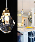 1 Light Diamond Crystal Pendant Light Dope Glow Mini Ceiling Hanging Fixture In Gold Brushed Brass Finish Prism for Kitchen