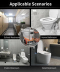 Toilet Lift Cart With Wheels, Seat Lifter, And Plumbing Dolly For Disabled Use shown with various restroom scenarios.