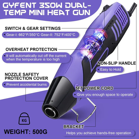 350W two temp mini heat gun for the 100Pcs heat shrink solder seal wire connectors and 200Pcs heat shrink tubing kit.
