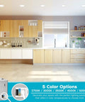 Kitchen with Six Inch Ultra Thin Square LED Recessed Light Kit With Dimmable 12W Downlights, showing color temp options.