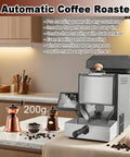 Smokeless Electric Coffee Bean Roaster For Home And Office, Portable 200G Compact Brew Station With Digital Display on countertop.