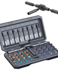 42 In 1 Magnetic Ratcheting Screwdriver Set For Electronics And Smart Home Repair With T Handle And Case Go To 40 S2 Steel Bits Cover PH SL Torx Hex PZ U Shaped Perfect For Computer Laptop Router And DIY Projects The Ultimate Easter Gift displayed in an open case showing various bit types and sizes with a T handle.