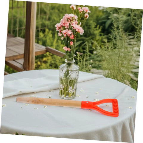 Garden Fork Replacement Handle With Ergonomic Wooden D Shaped Grip on round table in garden setting