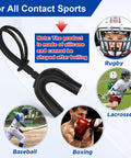 20 Pack Football Mouth Guards With Strap Black Adult Size for Rugby, Lacrosse, Baseball, Boxing; silicone design displayed