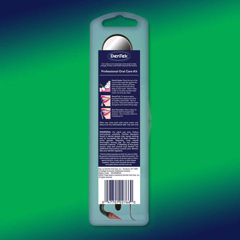 Packaging for Professional At Home Oral Care Kit with Mirror, Dental Pick, Scaler and Stimulator for plaque removal