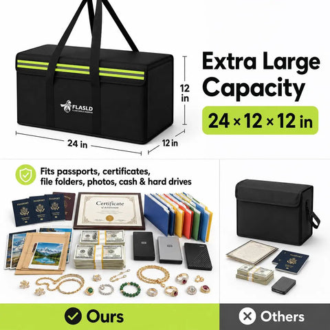 Stash Ready Large Fireproof Document Bag 24 By 12 By 12 Inches Waterproof Safe for Cash, valuables, passports and documents