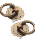 Two Pack Vintage Copper Round Ring Style Drawer Pulls For Dresser Cabinets, Antique Brass Knob Handles With Screws, 1.18 Inch Ring