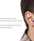 Four Flange Reusable Earplugs With Noise Blocking Fins inserted in ear, highlighting comfortable seal and noise protection.