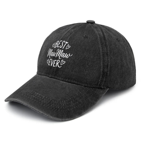 Dark baseball cap with 'Best Maw Maw Ever' text, Lightweight Women's Baseball Cap With Ventilated Crown For All Day Comfort And Breathable Air Flow.