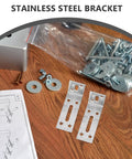 Six Pack Stainless Steel L Shaped Shelf Brackets with slotted holes and screws on wooden surface for DIY projects
