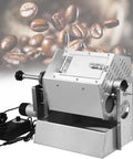 Badass Build Hella Spacious Gas Coffee Bean Roaster With Thermometer And Stainless Steel Drum For Home And Commercial Use, side view with beans in background.