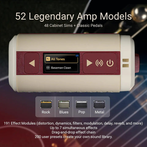 Pulze Mini Portable Guitar Amp With Bluetooth 52 Amp Models And 48 Cab Sims Built In Drum Machine App Control Rechargeable Battery
