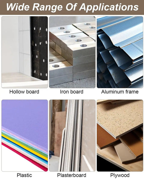 Wide range of applications for Top Notch Heavy Duty Expansion Screw Kit featuring hollow board, iron board, and aluminum frame.