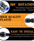 Rock Solid 180 Piece Push To Connect Air Hose Fittings Assortment Kit With Quick Release Straight Pneumatic Quick Connectors In 1/8 Inch 1/4 Inch And Metric Sizes For Lightning Fast Hookups No Leaking Allowed, black plastic fitting