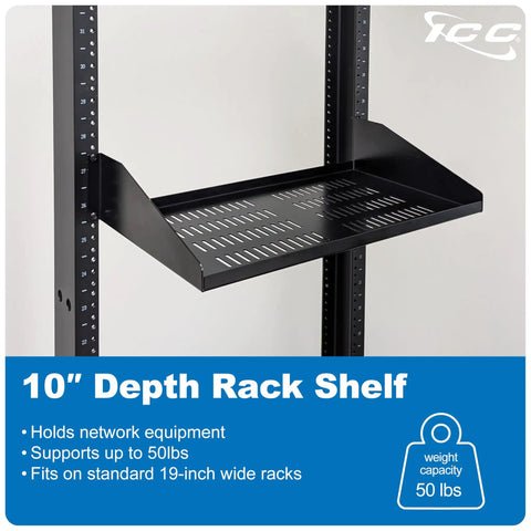 Top Shelf 2U Cantilever Rack Shelf Pair For 19 Inch Server Racks Built Different With Ventilating Steel Tray Holds Up To 50 Pounds. 10-inch depth steel shelf mounted in rack.